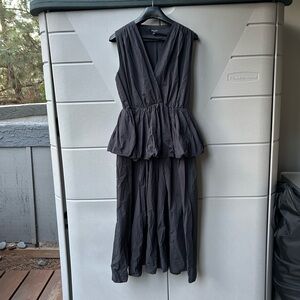 Ruffled V-Neck Maxi Gown in Black